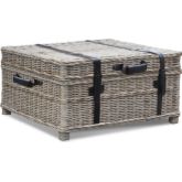 Woven Coffee Table Trunk in Kubu Wicker w/ Leather Handles & Accents